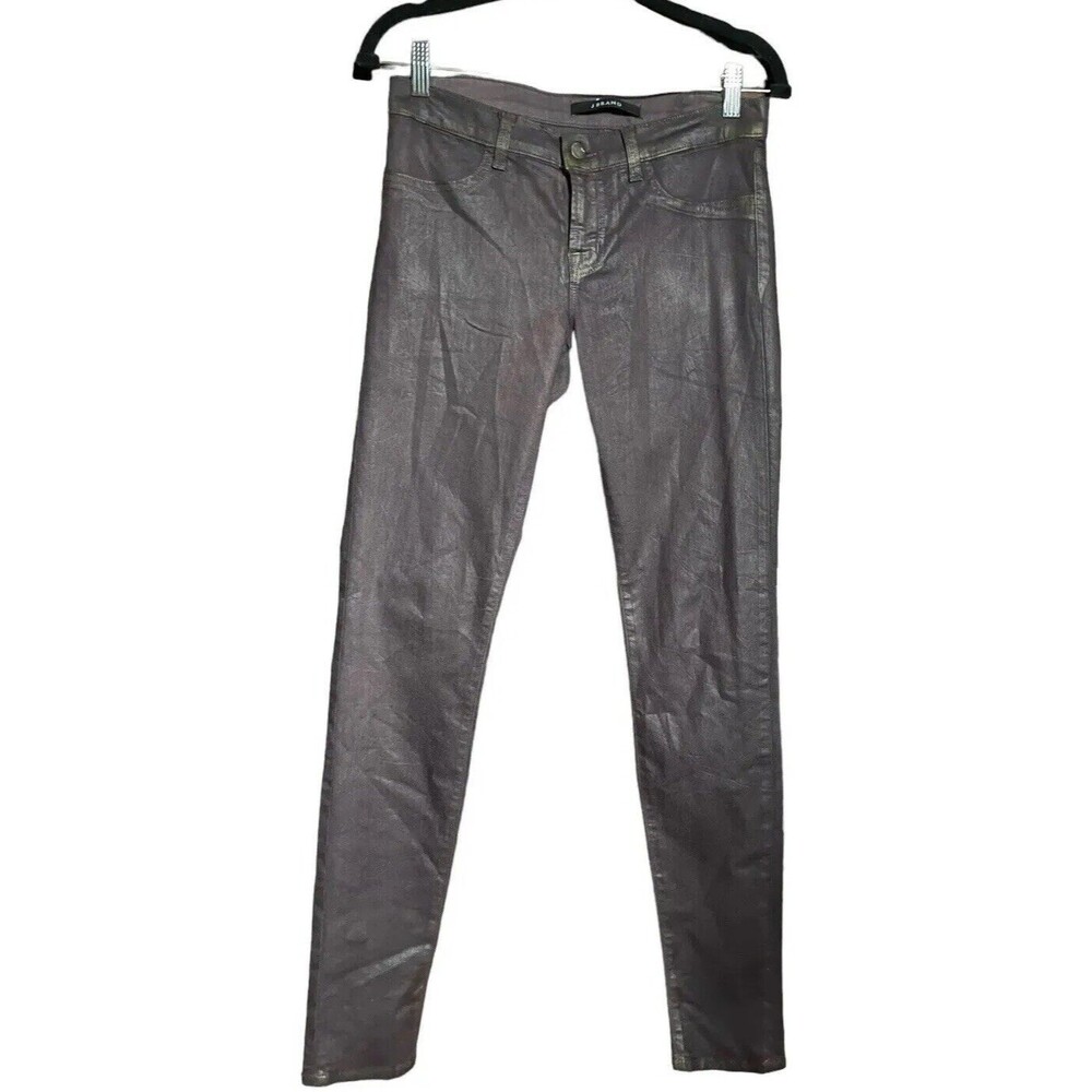 J Brand Sz 29 Brown & Gold Jeans Coated Waxed Pencil Leg Super Skinny TEX C